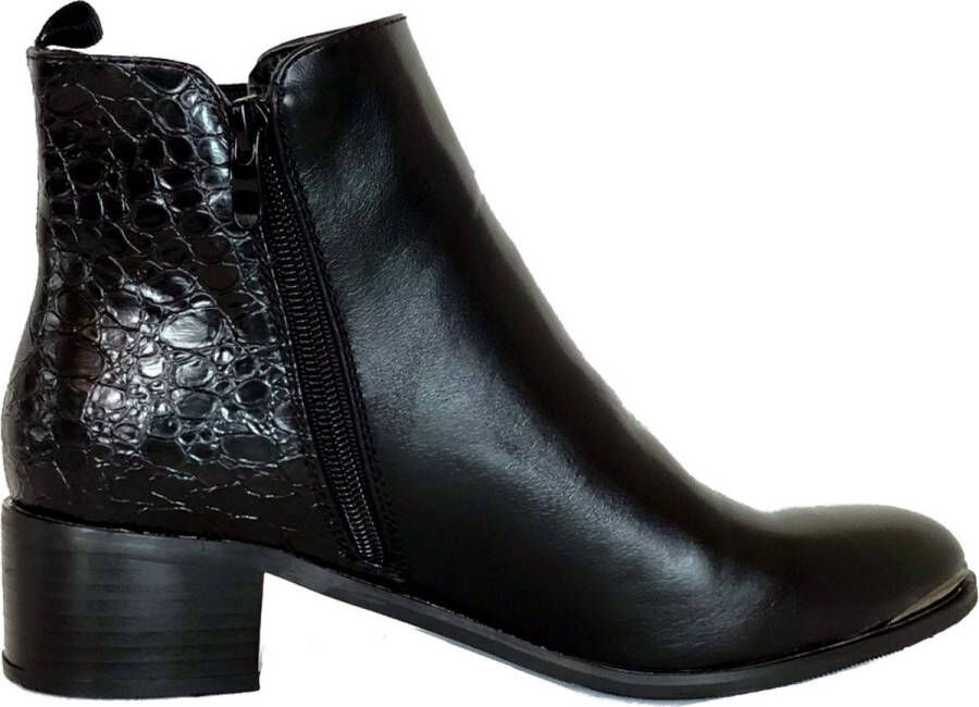 Kayla shoes Zwarte Chelsea Boots Croco Zwarte Enkellaarzen Boots met Rits Enkellaarzen Kroko Croco print achterkant Zwart