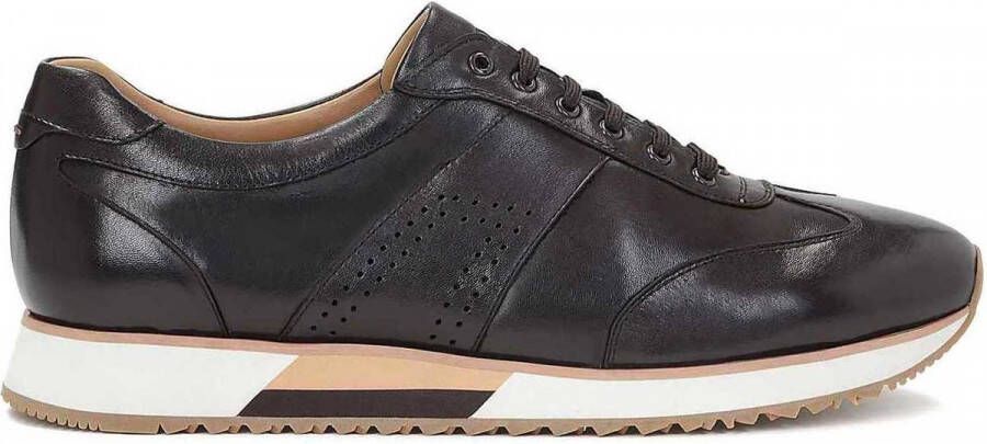 Kazar Brązowe skórzane sneakersy męskie na wielobarwnej podeszwie