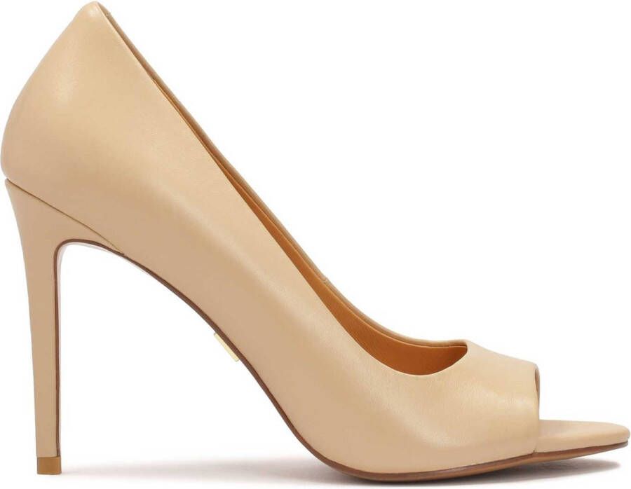 Kazar Beige leather peep toe high heel pumps