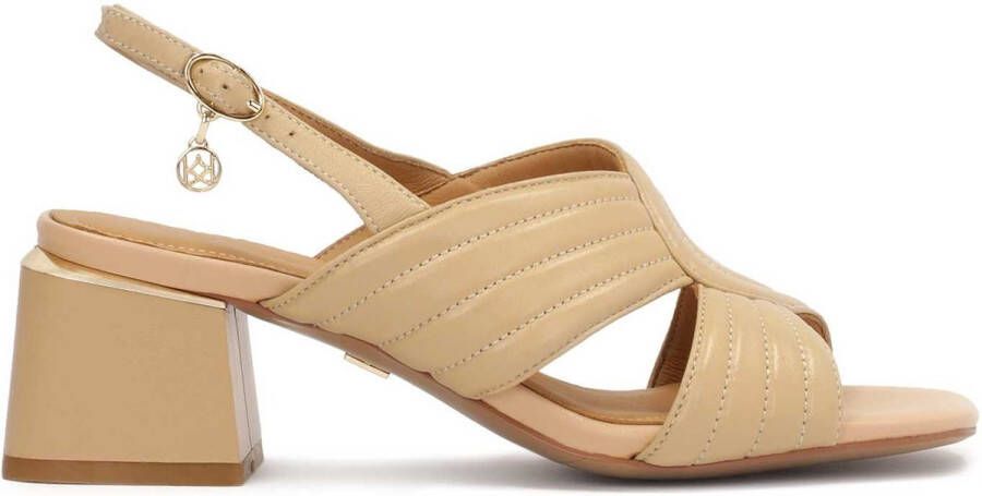 Kazar Beige leather sandals with a wide heel