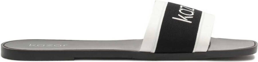 Kazar Black and white mules on a flat sole