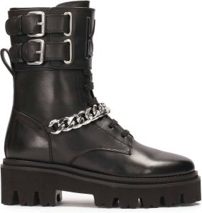 Kazar Black boots with decorative flap and chain