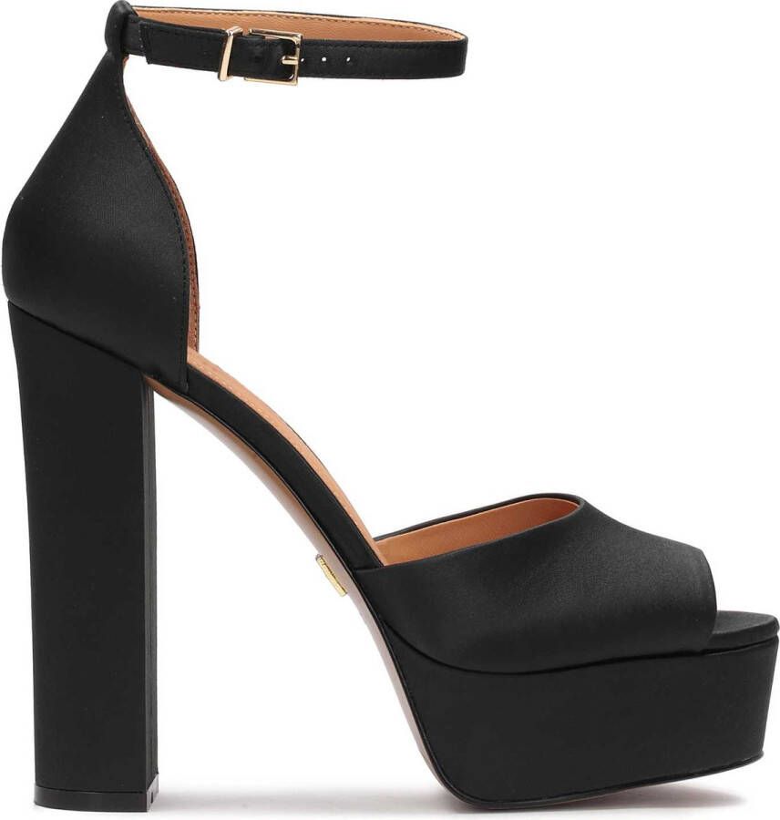 Kazar Black fabric sandals with chunky platform and heel