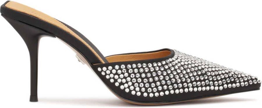 Kazar Black heeled flip-flops with silver crystals