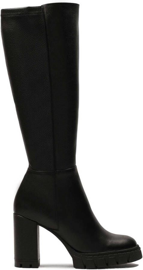 Kazar Black leather boots with comfortable wide heel