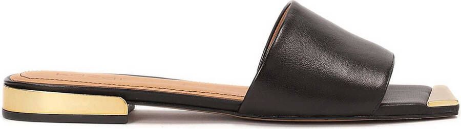 Kazar Black leather flip-flops with shiny heel