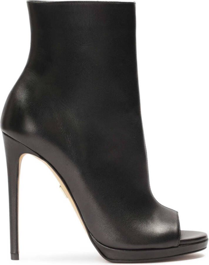 Kazar Black leather peep toe boots with zipper