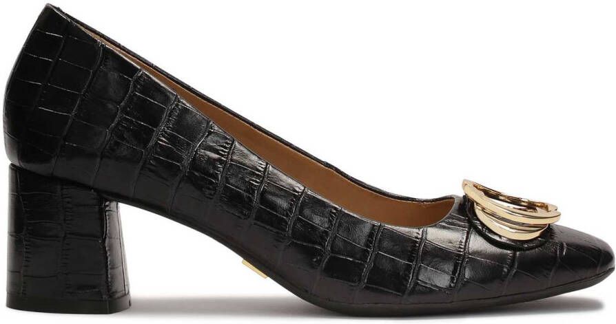 Kazar Black leather pumps embossed with animal print