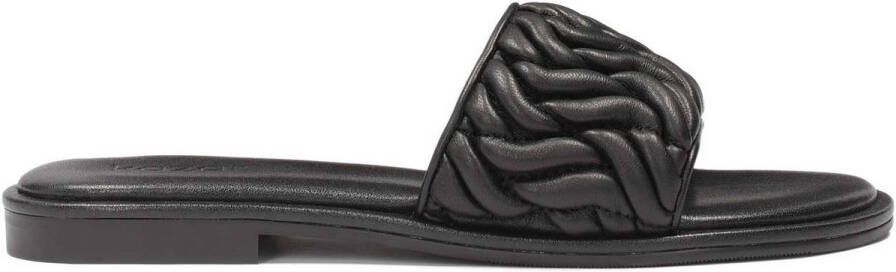Kazar Black leather slides with crinkle strap