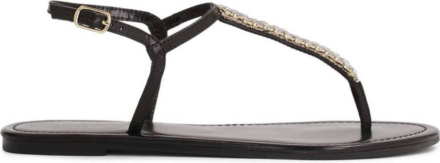 Kazar Black sandals on a flat sole with crystals