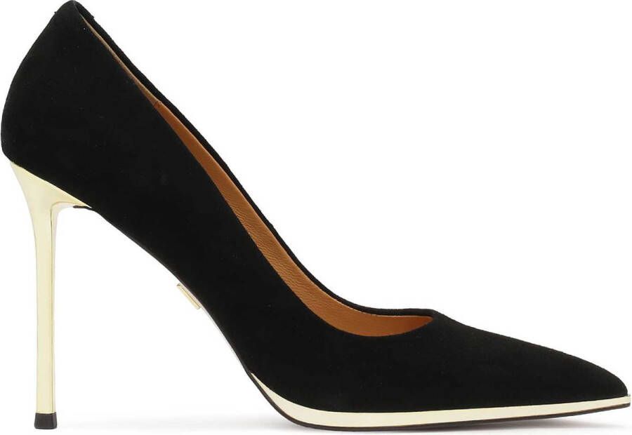 Kazar Black suede pumps with gold heel