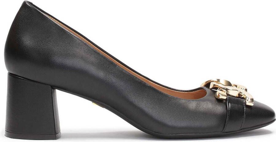 Kazar Black wide heel pumps embellished with chain links
