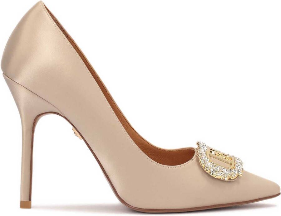 Kazar Decorated beige fabric wedding pumps