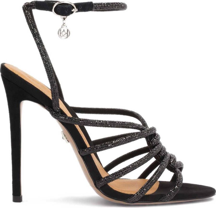 Kazar Decorated black sandals with sparkly straps
