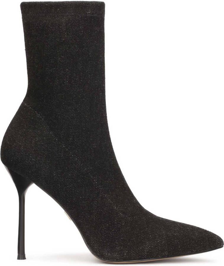 Kazar Denim black boots on a thin stiletto heel