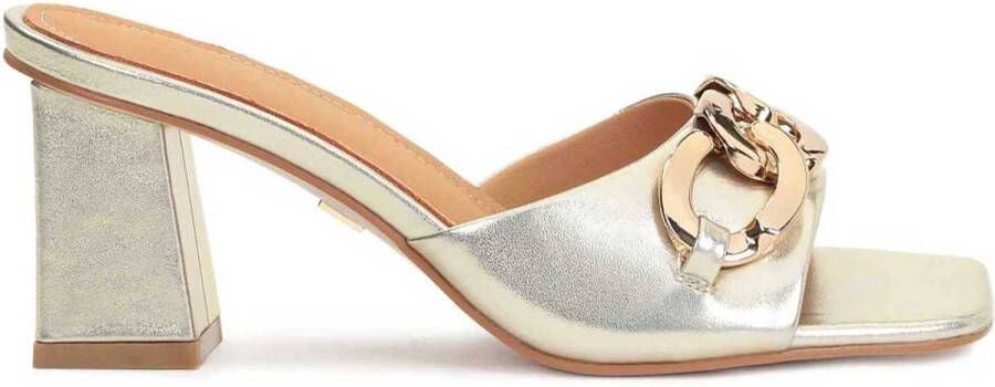 Kazar Dames elegante gouden muiltjes op een comfortabele hak Yellow Dames