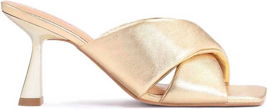 Kazar Elegante gouden muiltjes op een hak in de vorm van een zandloper