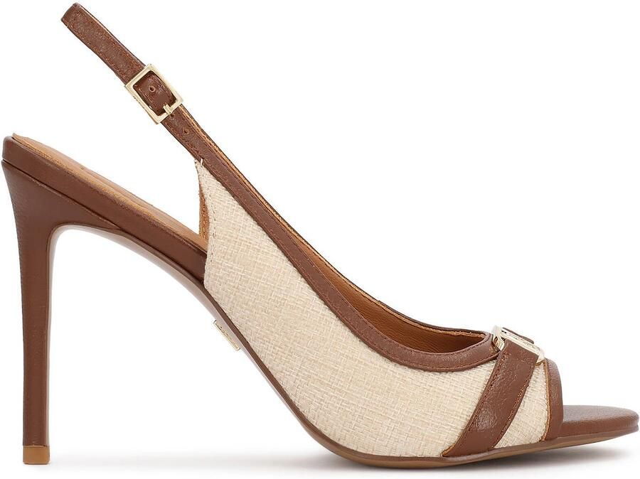 Kazar Beige fabric and brown leather sandals