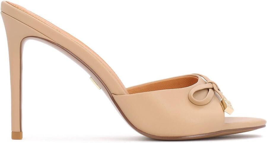 Kazar Beige leather stiletto mules with a decorative bow