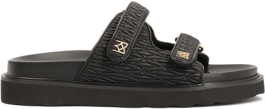 Kazar Black embossed leather slides on a comfortable sole