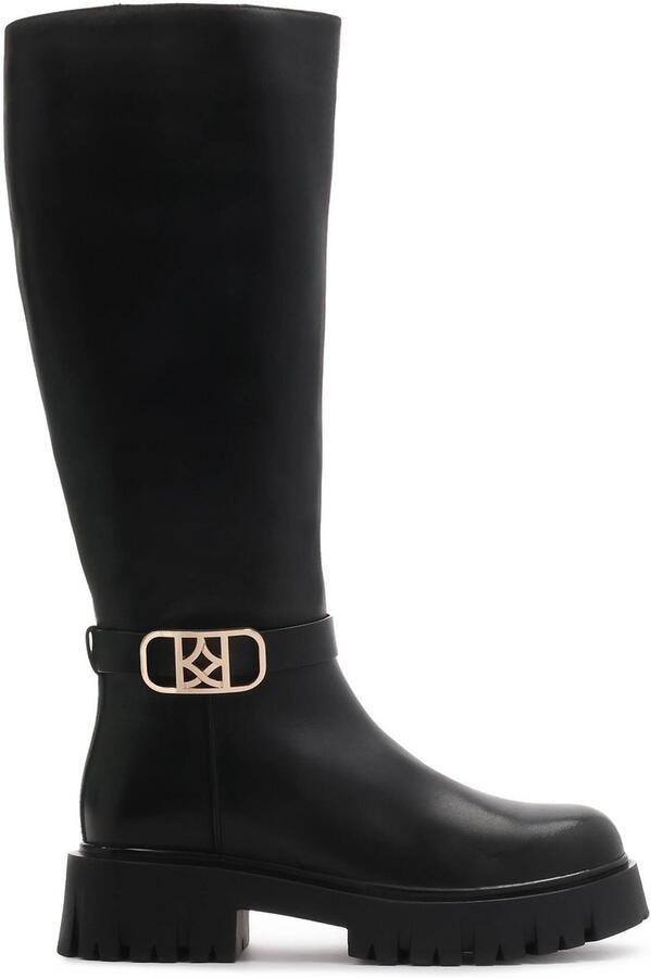 Kazar Black leather boots decorated with a strap