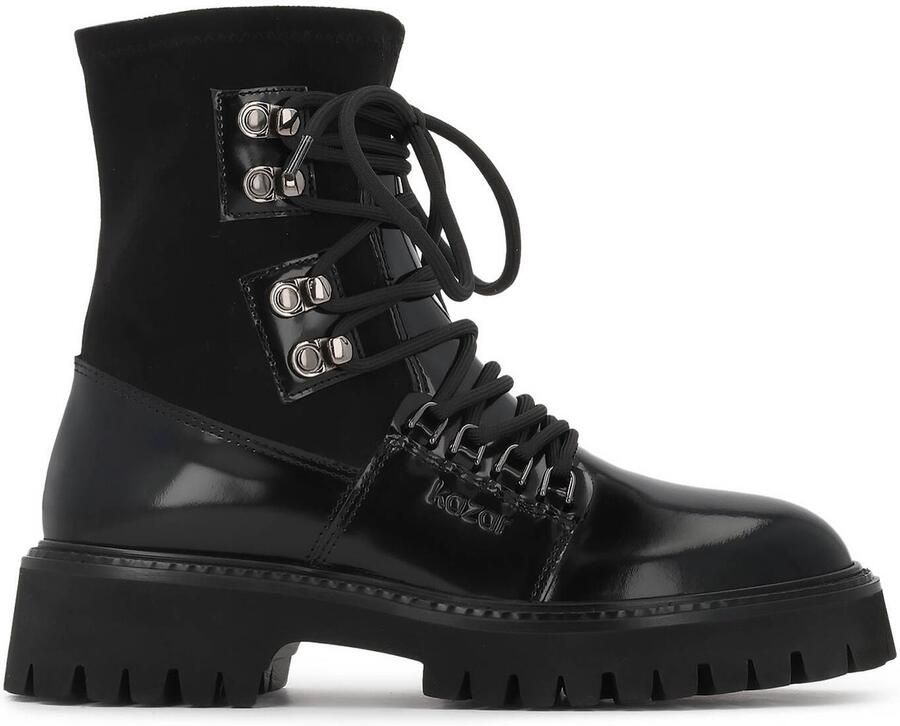 Kazar Zwarte leren laarzen met stoffen bovenwerk en trepszool