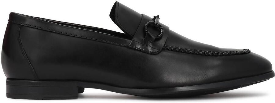 Kazar Black leather men's loafers with metal embellishment