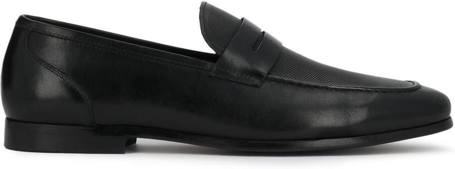 Kazar Black leather men's loafers with perforated instep