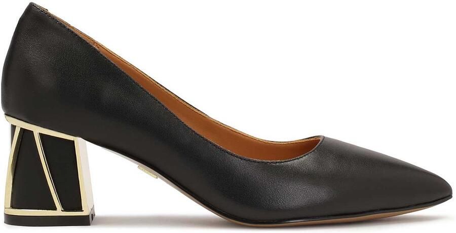Kazar Black leather pumps with gold embellishment on the heel