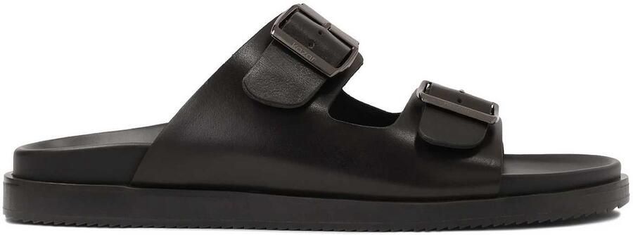 Kazar Black leather slides with buckles