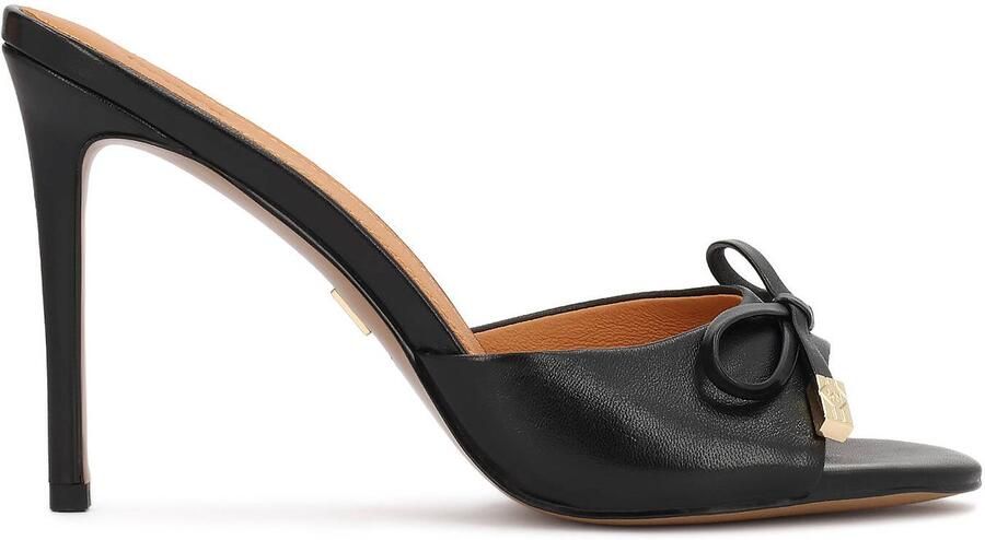 Kazar Black leather stiletto mules with a bow