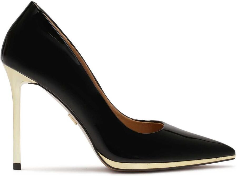 Kazar Black patent leather pumps with gold heel