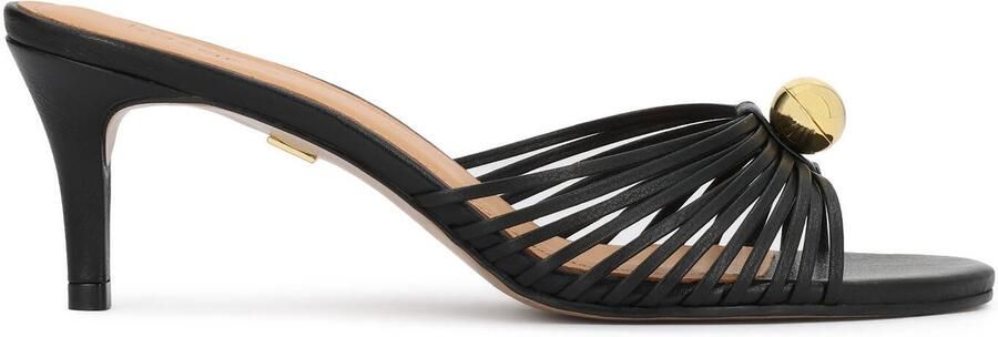 Kazar Black stiletto mules with striking gold detailing