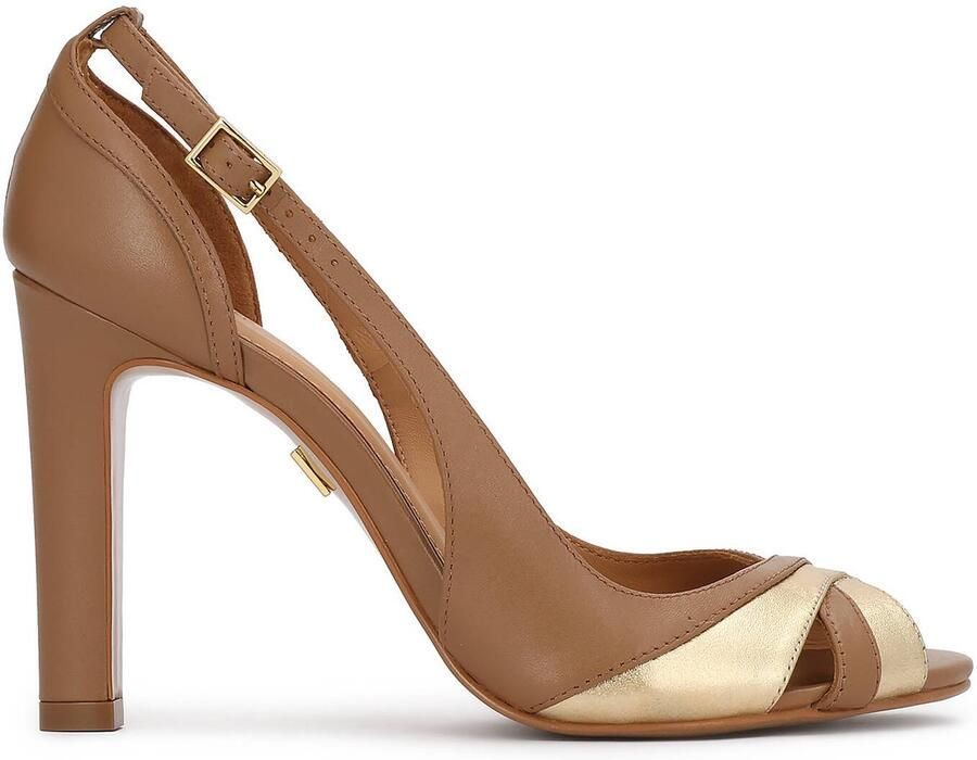 Kazar Brown and gold peep-toe pumps
