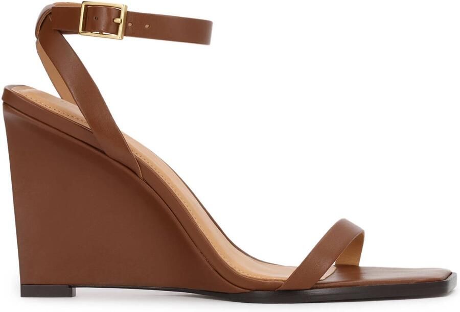 Kazar Brown leather sandals on a platform heel