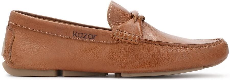 Kazar Brown men's moccasins with turned up leather appliqué