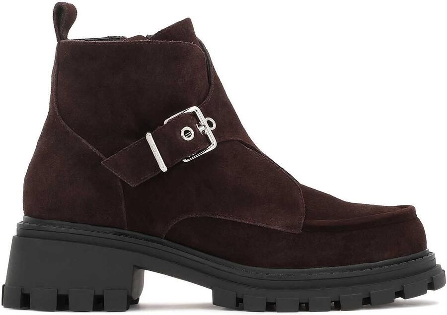 Kazar Brown suede boots on a solid sole with a decorative buckle