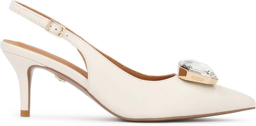 Kazar Cream wedding slingback pumps with large jewelry embellishment