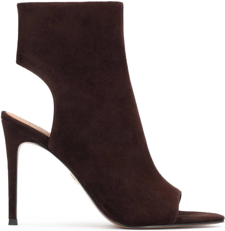 Kazar Dark brown peep toe boots on a slender stiletto heel