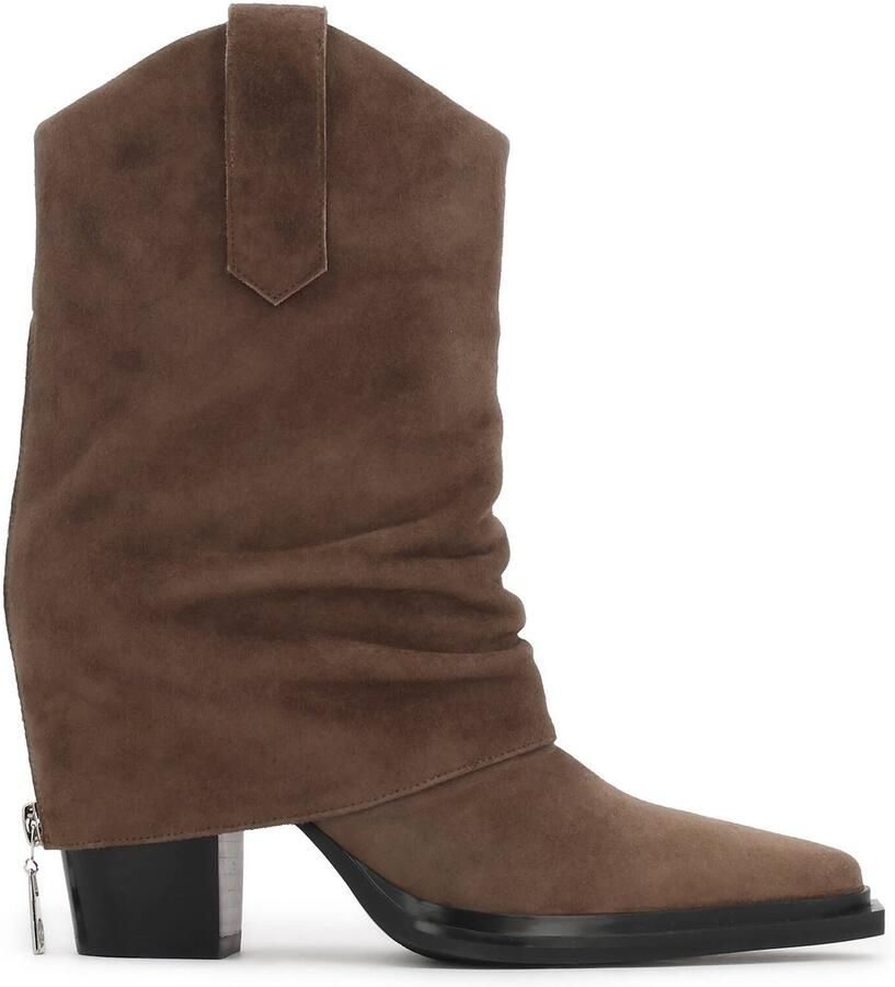 Kazar Light brown suede cowboy boots with decorative zipper