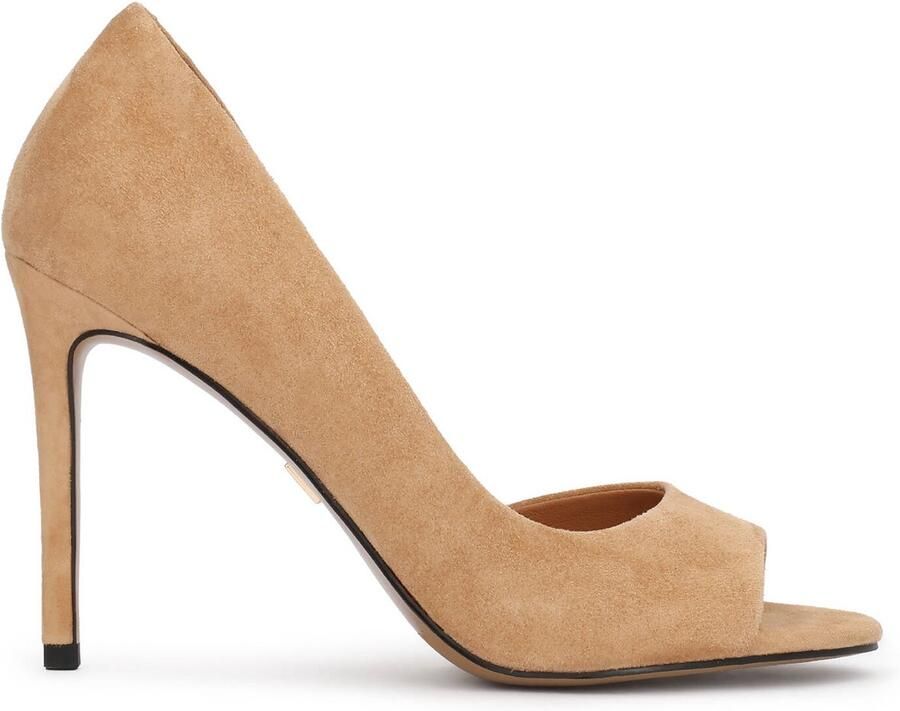 Kazar Light brown suede peep toe pumps