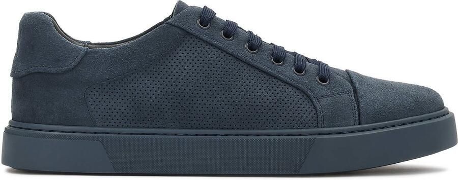 Kazar marineblauwe suède heren sneakers met geperforeerd bovenwerk