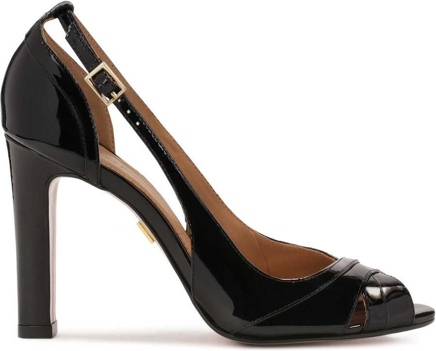 Kazar Zwarte gelakte open teenpompen Black Dames