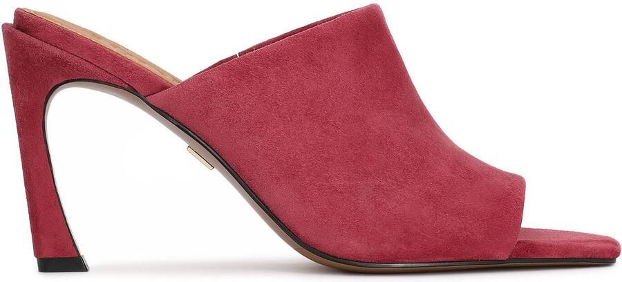 Kazar Pink suede mules on a contoured stiletto heel