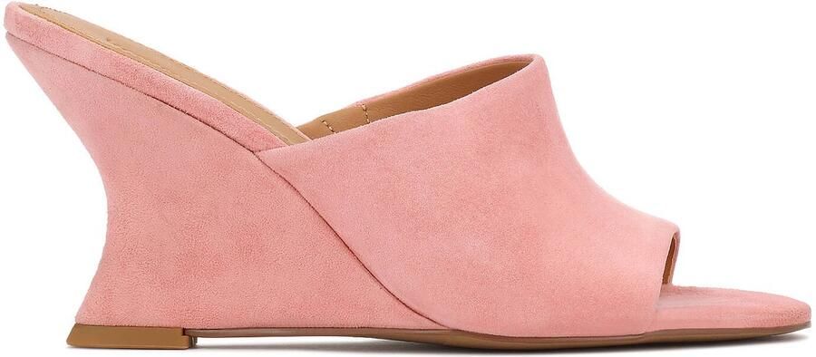 Kazar Pink suede mules on a platform heel