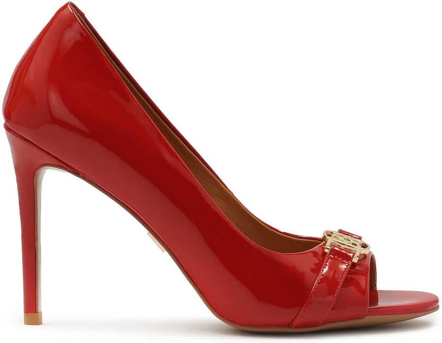 Kazar Red patent leather pumps with cutout on toe