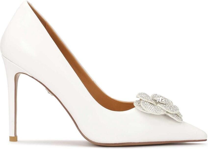 Kazar White leather pumps with glittering flower