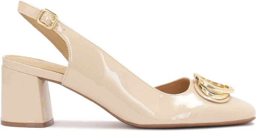 Kazar Lacquered pumps with open heel on a low post