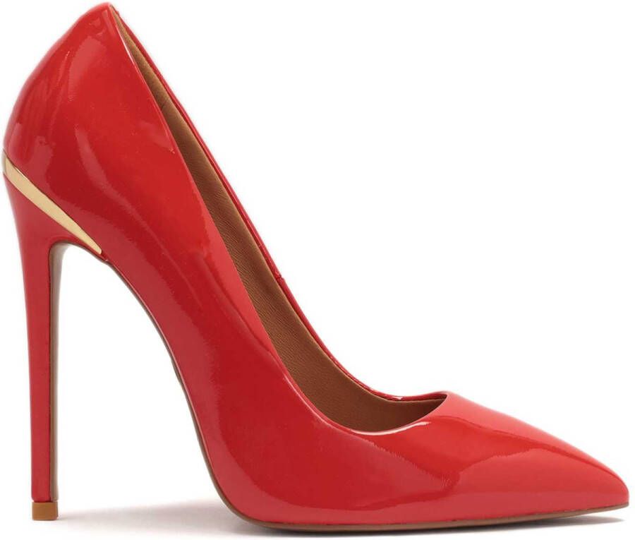 Kazar Lacquered red pumps with a metal monogram