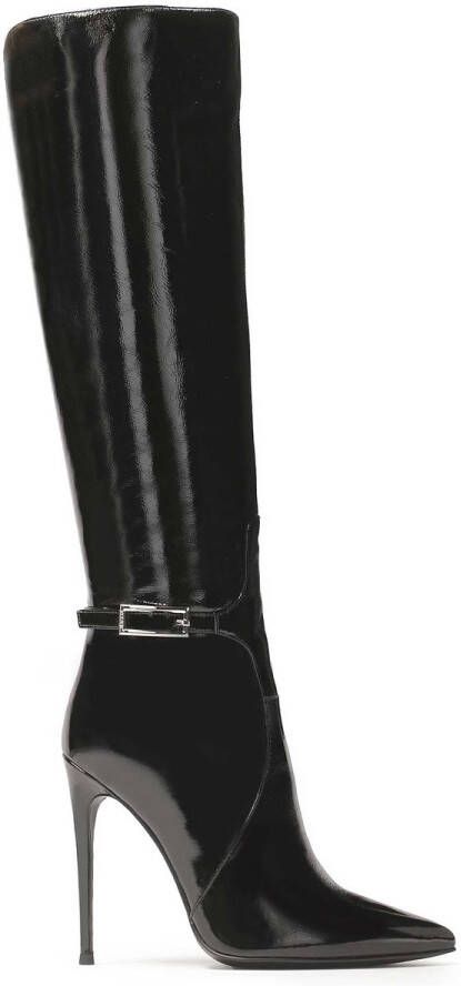 Kazar Lacquered stiletto heeled boots with cutout upper